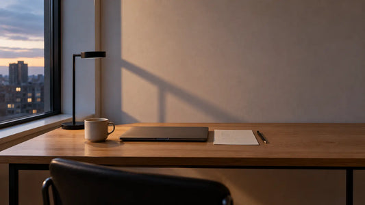 Closed laptop and a handwritten list on a tidy desk at the end of the working day