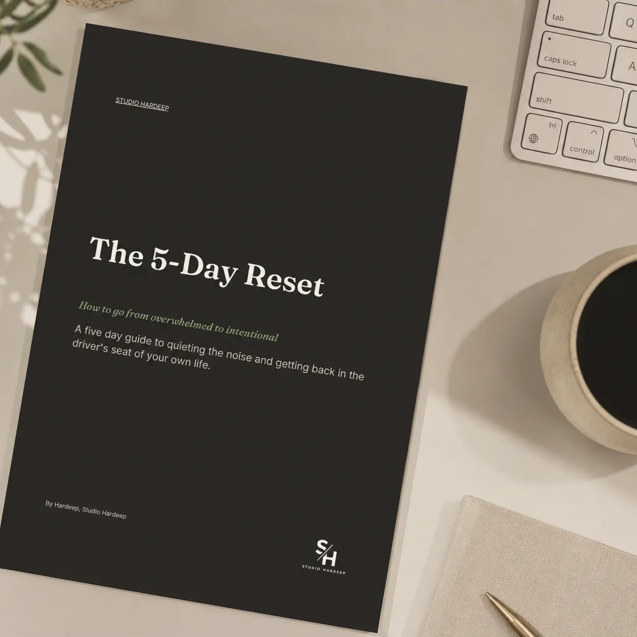 he 5-Day Reset guide cover on a wooden desk